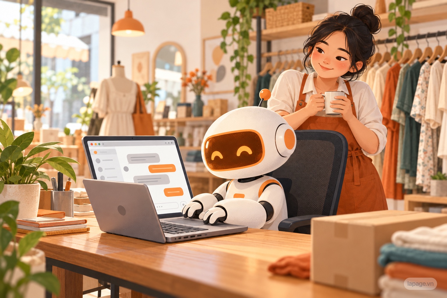 Level 1: an AI assistant sits at the computer, opens the browser and replies to customers